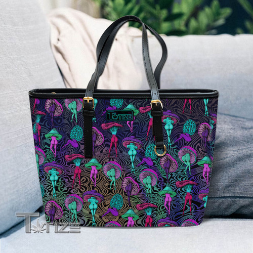 Sexy Mushroom Psychedelic Leather Tote Bag