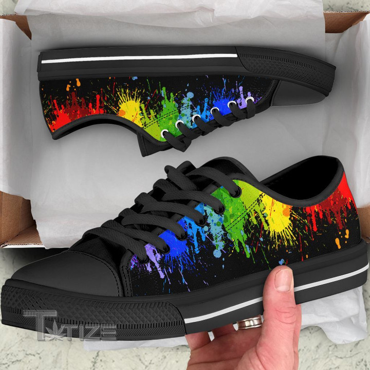LGBT Dripping Rainbow Colors Low Top Canvas Shoes