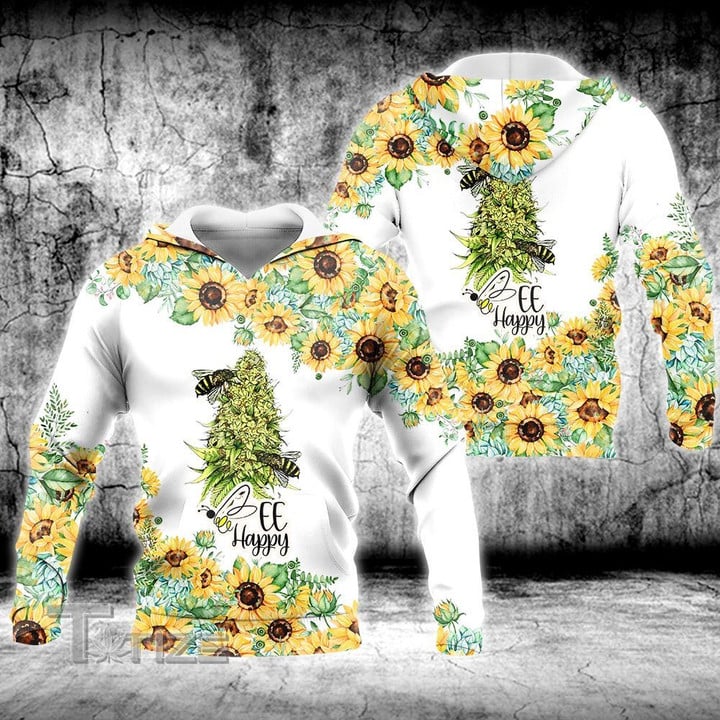 Weed sunflower bee happy 3D All Over Printed Shirt, Sweatshirt, Hoodie, Bomber Jacket Size S - 5XL