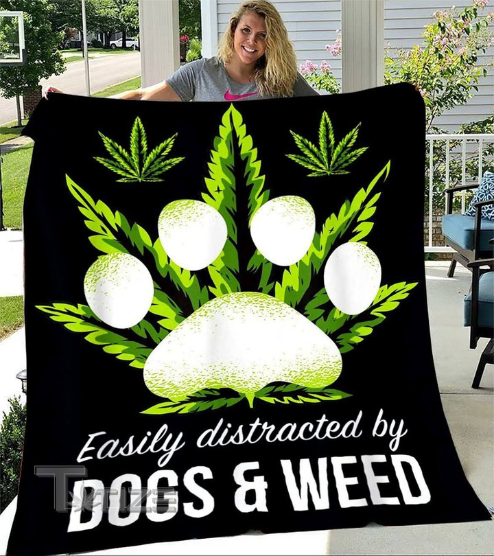 Weed Easily Distracted By Dog And Weed Cozy Fleece Blanket