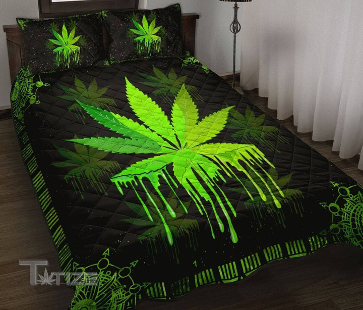 Weed Dripping Weed Leaf And Mandala Flower Pattern Quilt Bedding Set
