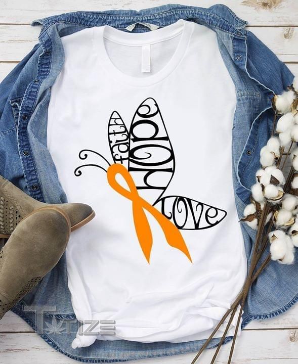 Hope Love Faith Butterfly Multiple Sclerosis Awareness  Graphic Unisex T Shirt, Sweatshirt, Hoodie Size S - 5XL