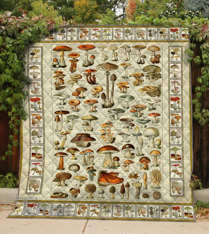 Kinds Of Mushrooms  Premium Quilt Blanket Size Throw, Twin, Queen, King, Super King