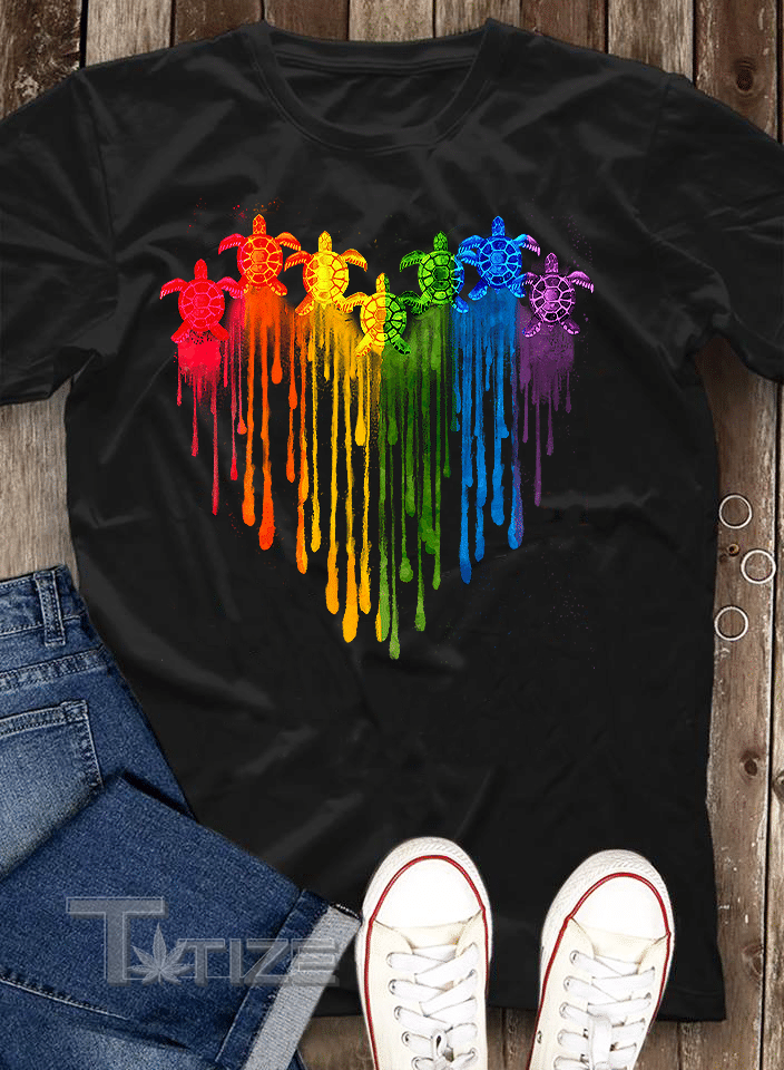 LGBT Dripping Rainbow Colors Heart Shape Turtles Graphic Unisex T Shirt, Sweatshirt, Hoodie Size S - 5XL