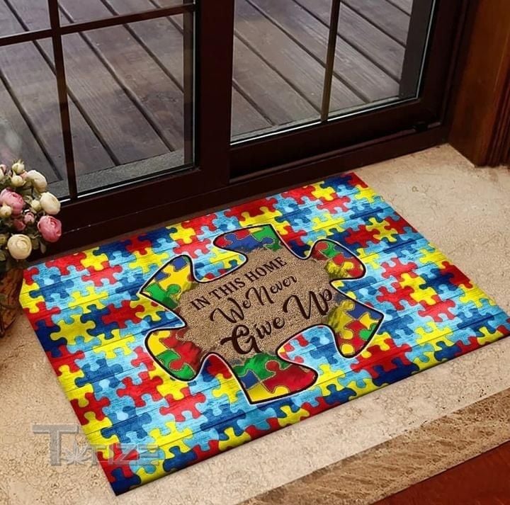 Autism Puzzle In This House We Never Give Up Doormat