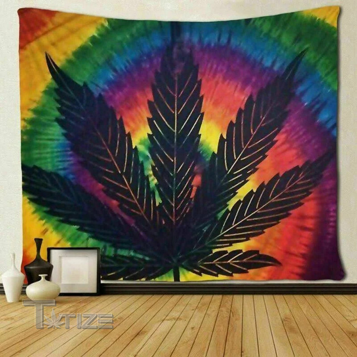 Cannabis Weed Leaf Marijuana Rainbow Tapestry