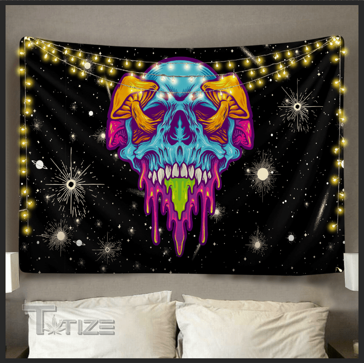 Colorful Magic Skull Mushroom Lsd Psychedelic Tapestry