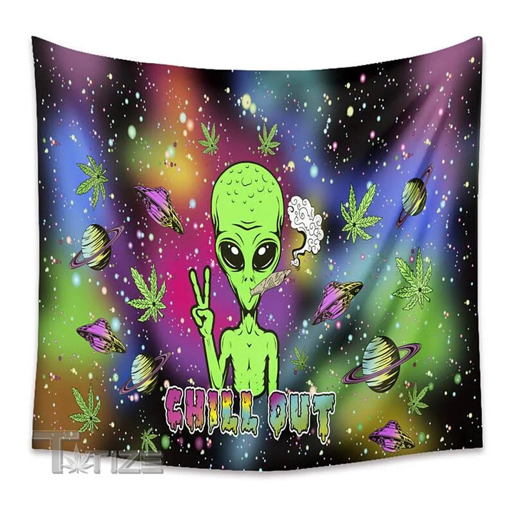 Cannabis Weed Alien Ufo Chill Out Galaxy Tapestry