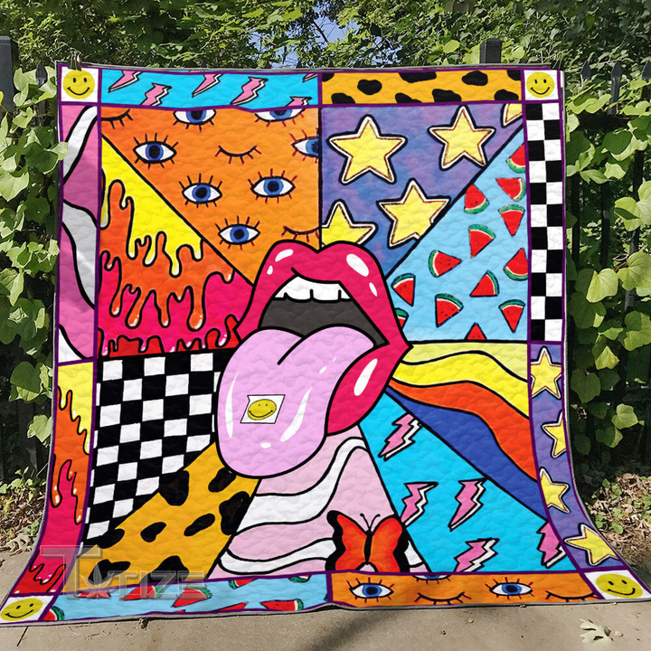 LSD lip take a trip Premium Quilt Blanket Size Throw, Twin, Queen, King, Super King