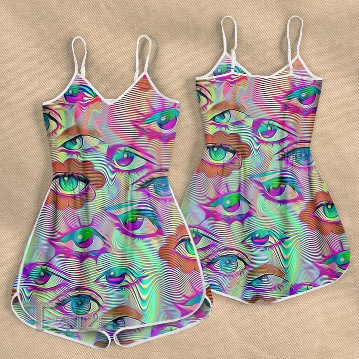 Psychedelic Eyes Pattern Rompers For Women