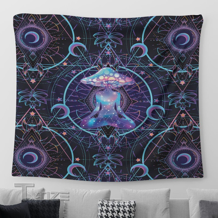 Mushroom Yoga psychedelic color Tapestry