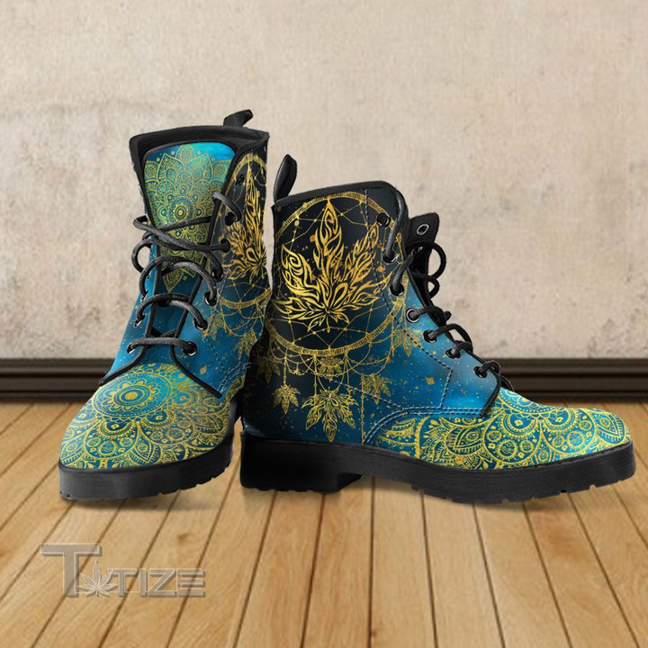 Cannabis Weed Dreamcatcher Leather Boots