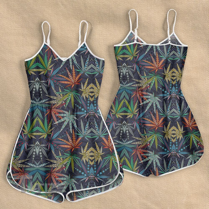 Weed Leaf Color Pattern Rompers For Women