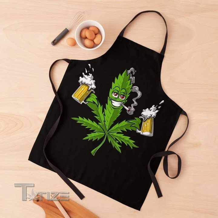 Cannabis Weed Leaf And Beer Apron