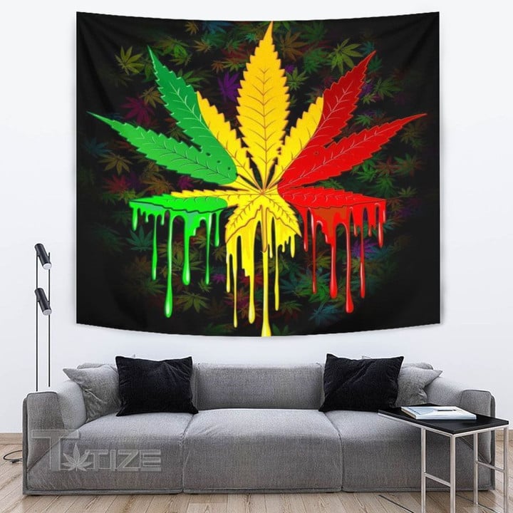 Weed leaf psychedelic color Tapestry