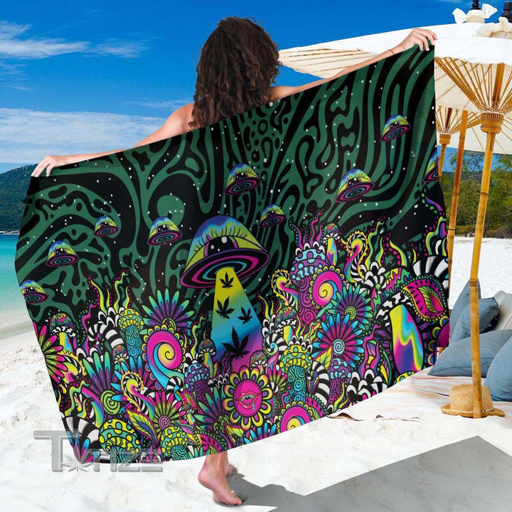 Weed mushroom psychedelic color All Over Print Beach Sarong
