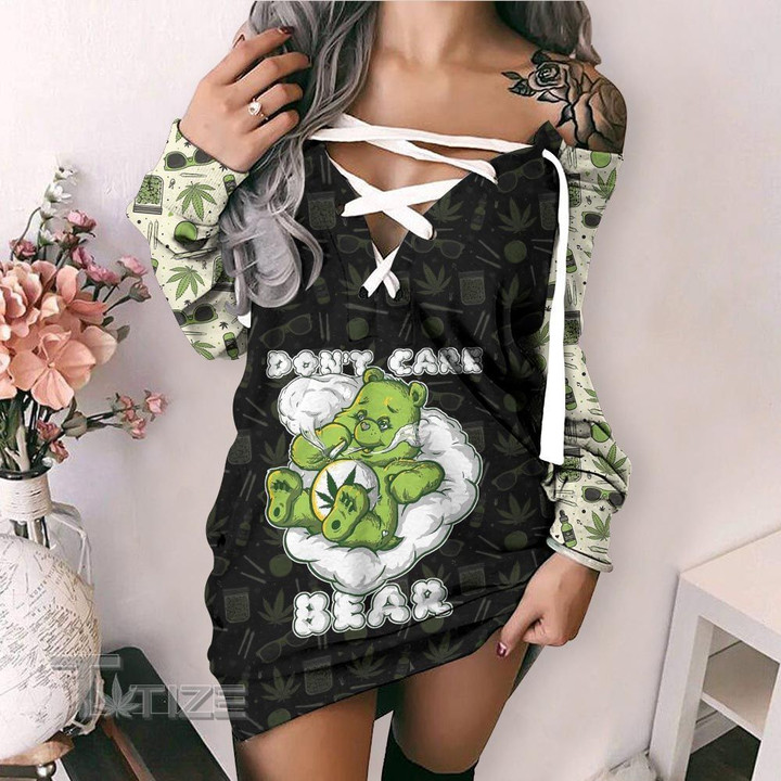 Weed dont care bear Lace-Up Criss Cross Sweatshirt Dress