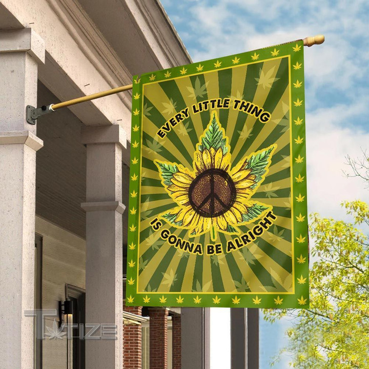 Weed Hippie Sunflower Peace Symbol Garden Flag, House Flag