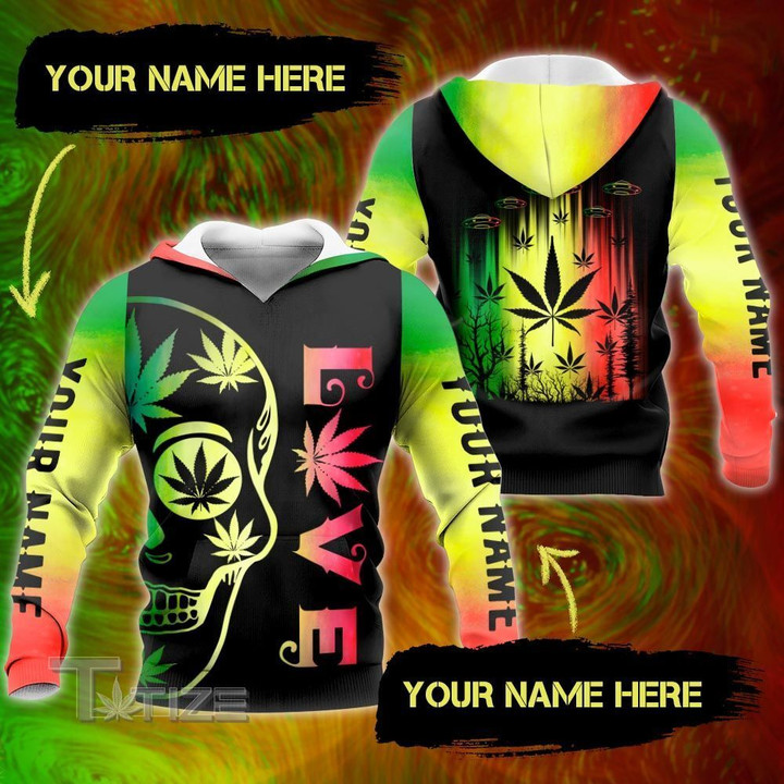 Alien weed skull rasta custom name 3D All Over Printed Shirt, Sweatshirt, Hoodie, Bomber Jacket Size S - 5XL