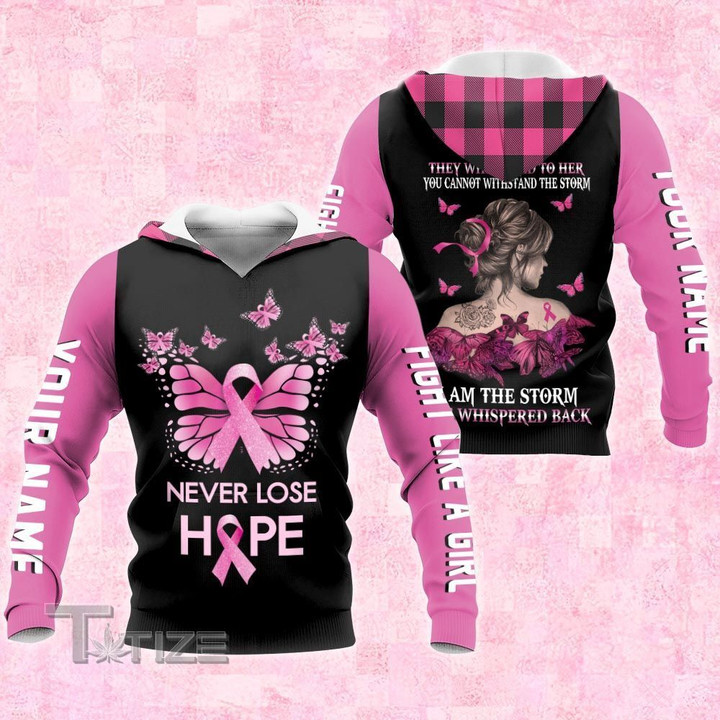 Breast cancer butterfly never lose hope custom name 3D All Over Printed Shirt, Sweatshirt, Hoodie, Bomber Jacket Size S - 5XL