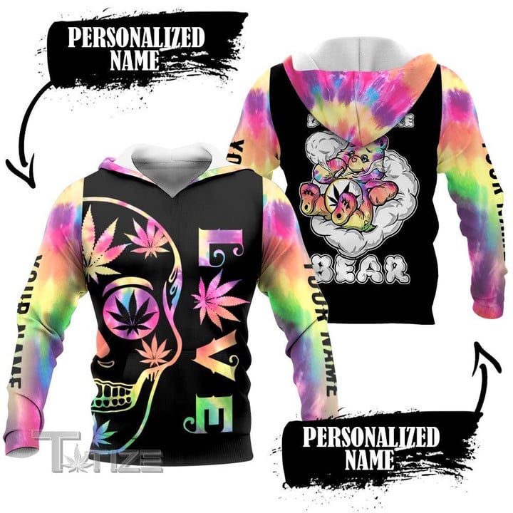 Weed Skull Don't Care Bear Tie Dye Custom Name 3D All Over Printed Shirt, Sweatshirt, Hoodie, Bomber Jacket Size S - 5XL