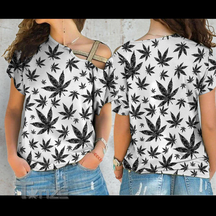 Weed leaf blak pattern Cross Shoulder T-shirt