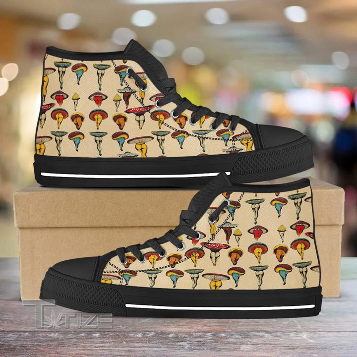 Mushroom psychedelic color pattern Unisex High Top Canvas Shoes
