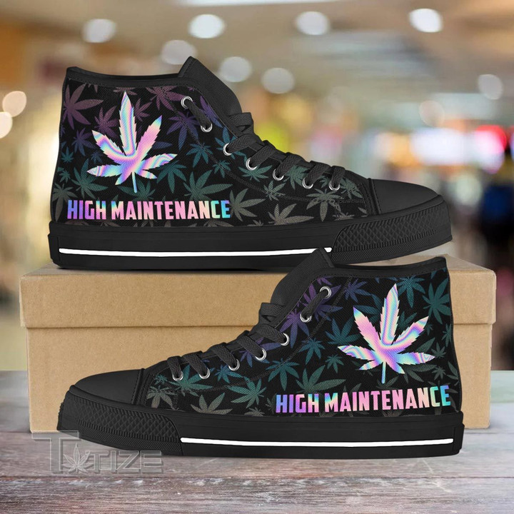 Weed leaf high maintenance hologram Unisex High Top Canvas Shoes