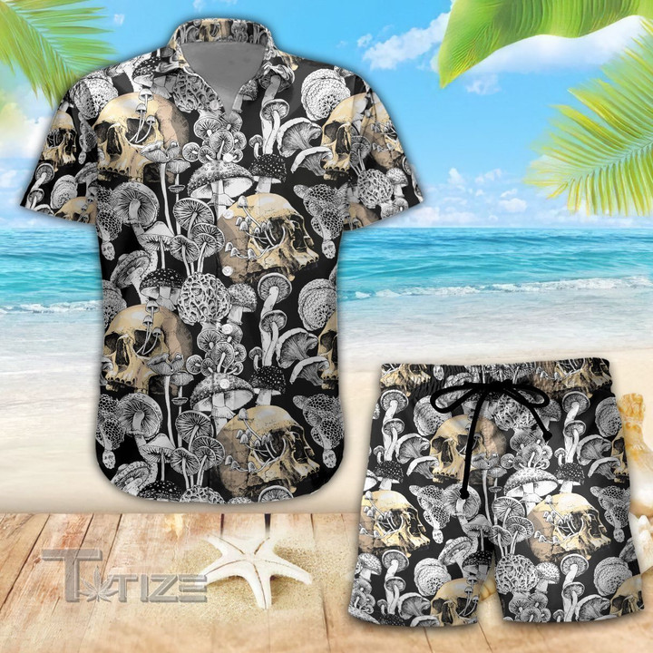 Mushroom Skull Pattern Combo Summer Hawaiian Shirt and Shorts