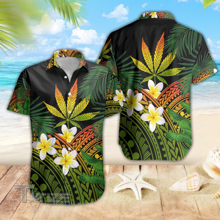 Weed Hawaiian Tropical Pattern Rasta All Over Printed Hawaiian Shirt Size S - 5XL