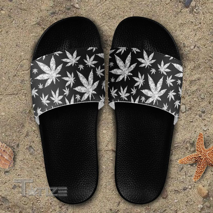Weed Leaf Black And White Pattern Sandals
