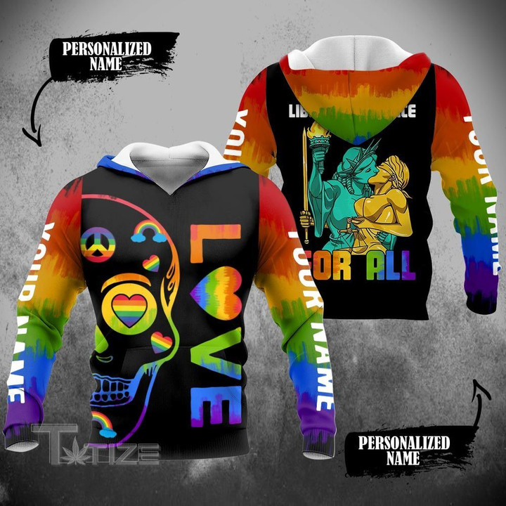 LGBT liberty and justice for all custom name 3D All Over Printed Shirt, Sweatshirt, Hoodie, Bomber Jacket Size S - 5XL