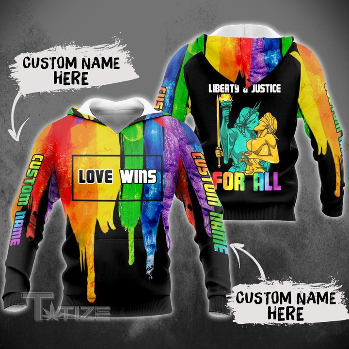 LGBT love wins liberty and justice for all custom name 3D All Over Printed Shirt, Sweatshirt, Hoodie, Bomber Jacket Size S - 5XL