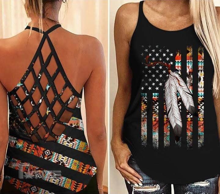 Native independence day american 4th july Criss-Cross Open Back Cami Tank Top