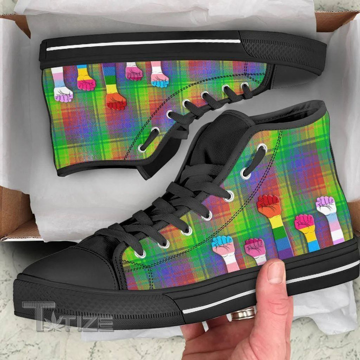 Lgbt Men High Top Shoes with Pride Hands Unisex High Top Canvas Shoes