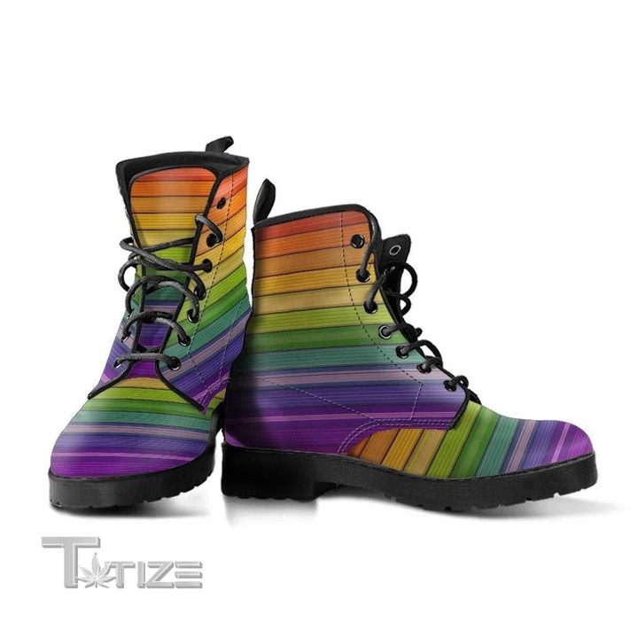Rainbow Wall Leather Boots Vegan Leather- Combat Boots Leather Boots
