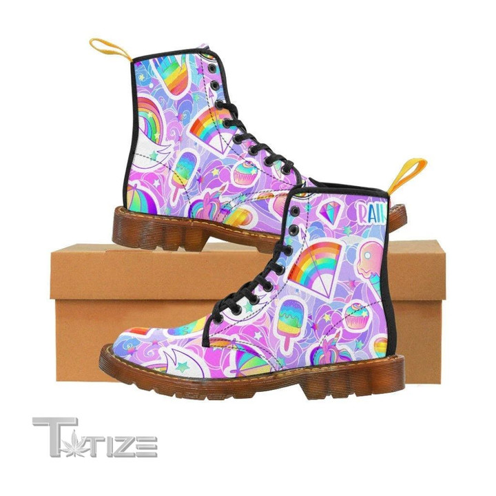 Lgbt Pride Rainbow Icream Diamond Design Leather Boots