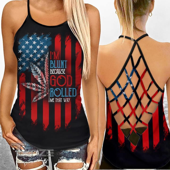 Weed Leaf God Roll Me That Way Criss-Cross Open Back Cami Tank Top