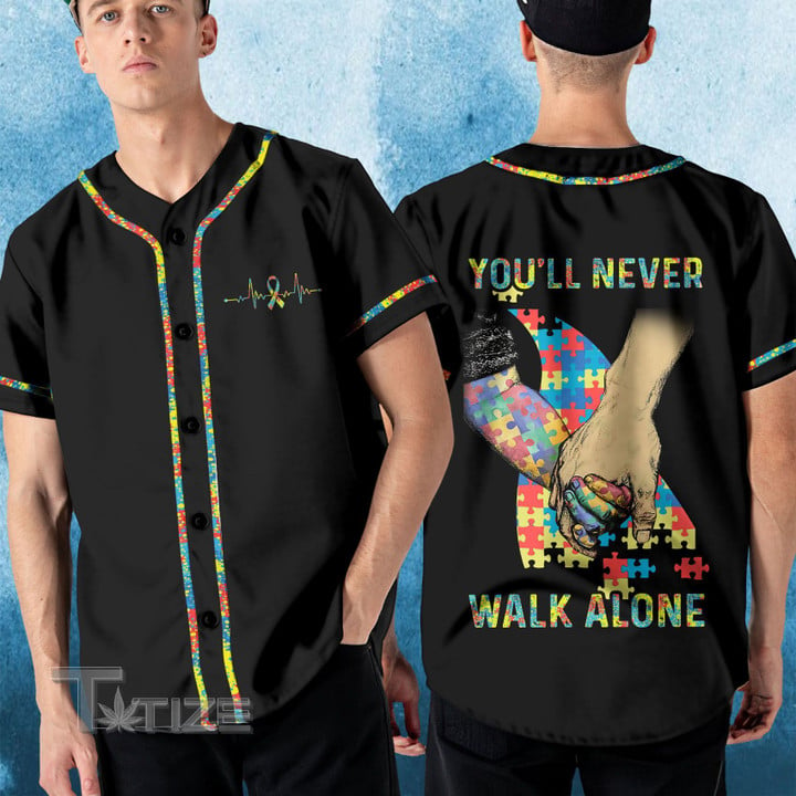 Autism you'll never walk alone Baseball Shirt