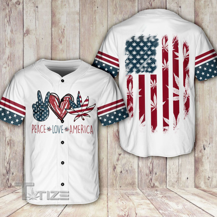 Weed Peace Love America Flag Independence Day 4th July Baseball Shirt
