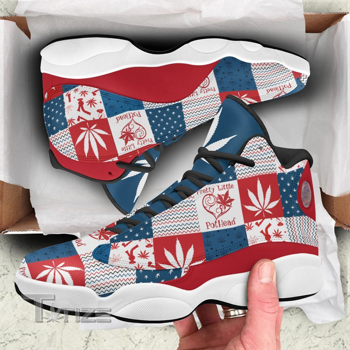 Weed Leaf Pattern American Flag Independence Day 4th July 13 Sneakers XIII Shoes