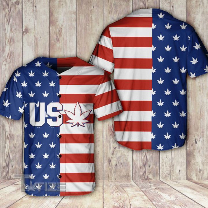 Weed USA Flag Independence Day 4th July Baseball Shirt