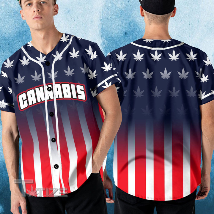 Weed American Cannabis Flag Independence Day 4th July Baseball Shirt