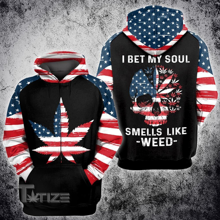Weed Leaf Skull American Flag Independence Day 4th July 3D All Over Printed Shirt, Sweatshirt, Hoodie, Bomber Jacket Size S - 5XL
