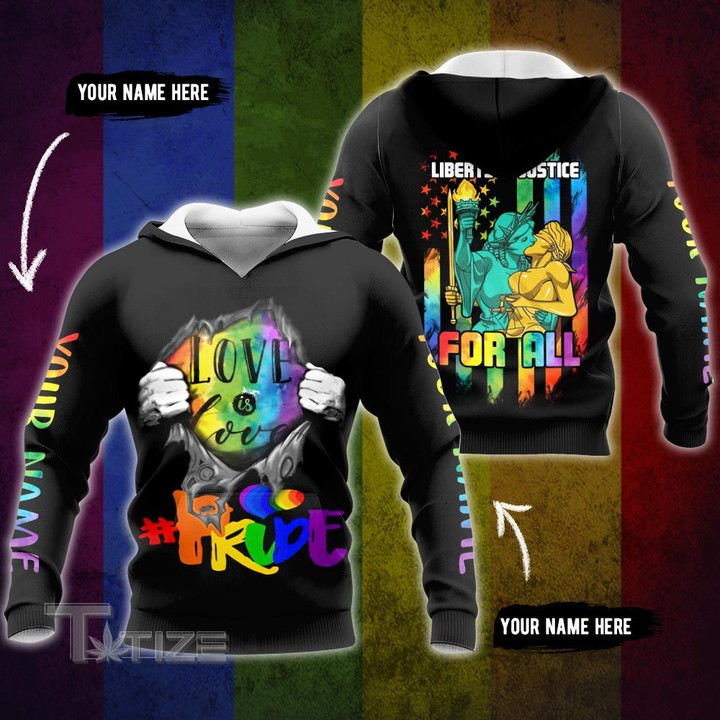 LGBT liberty and justice for all custom name 3D All Over Printed Shirt, Sweatshirt, Hoodie, Bomber Jacket Size S - 5XL