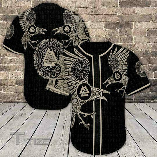 Ravens Nordic Pattern Black Viking Pattern Baseball Shirt