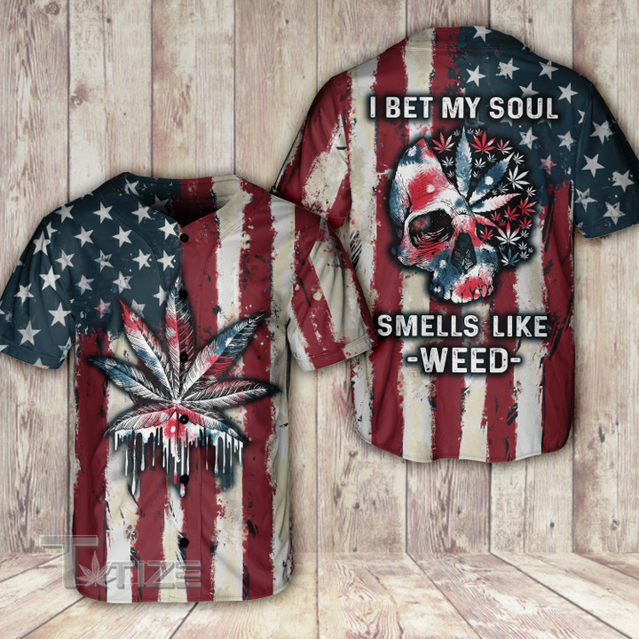 Weed American Flag Skull Smell Like Weed Baseball Shirt