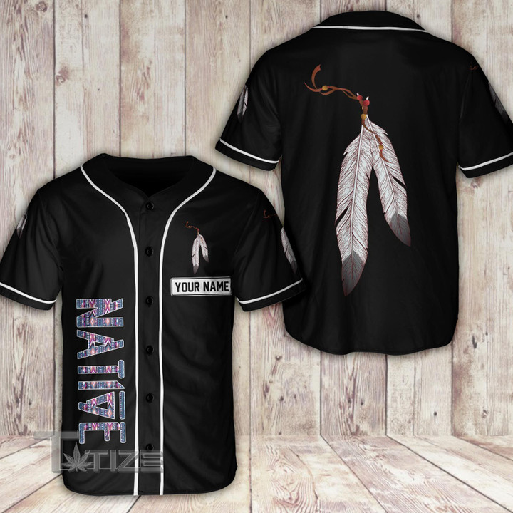 American native feather pattern custom name Baseball Shirt