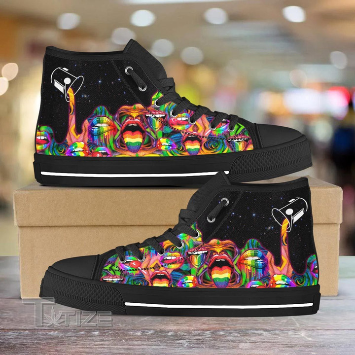 LGBT Pouring Rainbow Color Rolling Stone Unisex High Top Canvas Shoes