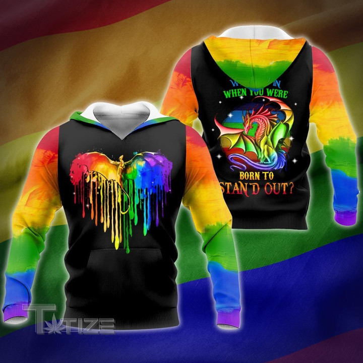 Heart Dragon LGBT Why fit in when you were born to stand out 3D All Over Printed Shirt, Sweatshirt, Hoodie, Bomber Jacket Size S - 5XL